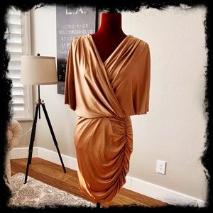 BOSTON PROPER golden tan ruched dress